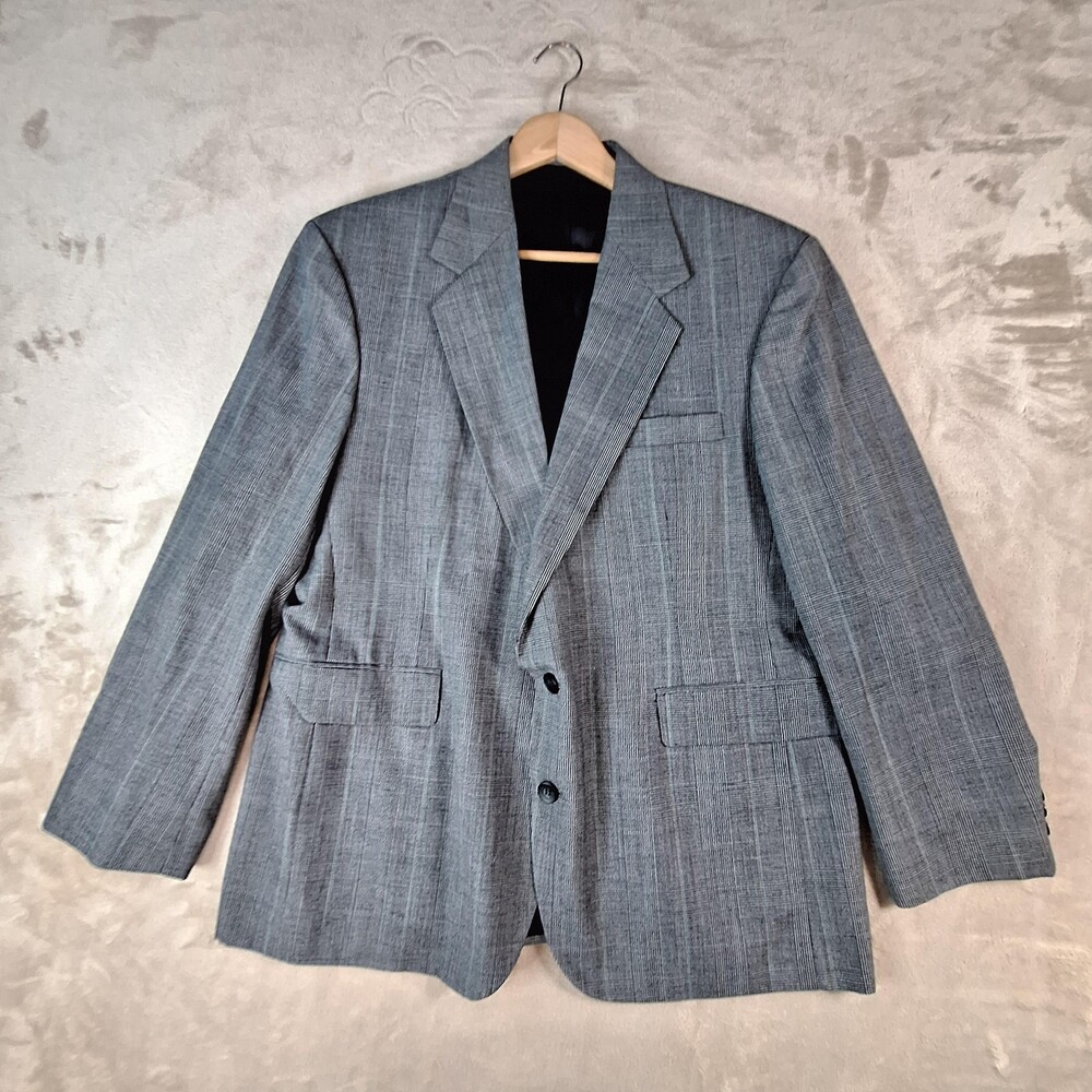 Executive Collection Sport Coat Mens 44R Gray Plaid Single Vent 2 Button Jacket